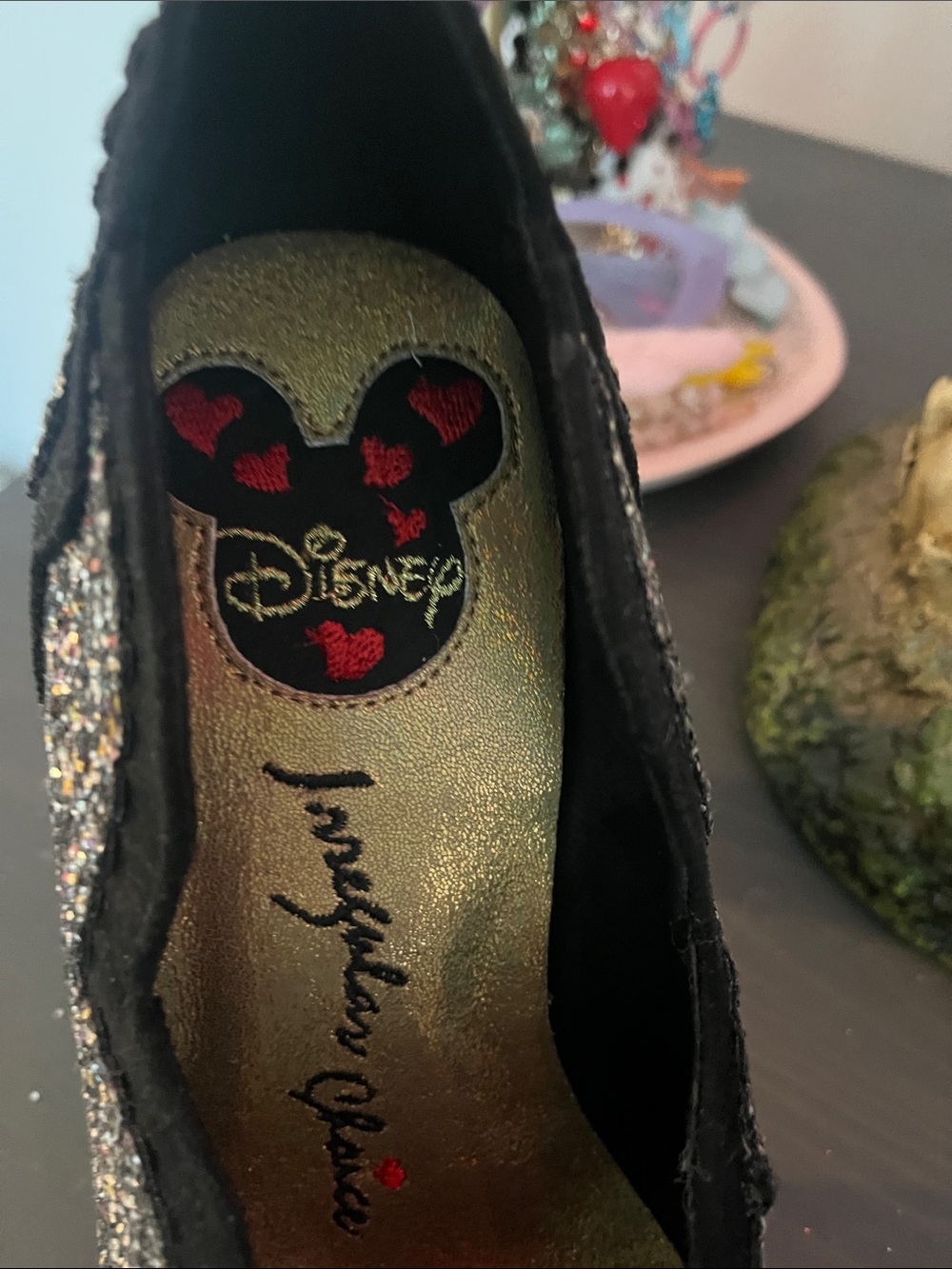 Irregular Choice Black Velvet & Multicolor Glitter Mickey Ear Pumps - Picture 7 of 9
